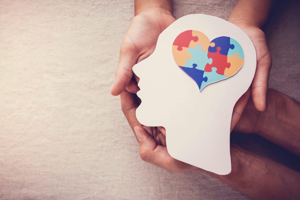 Puzzle Jigsaw Heart On Brain, Mental Health Concept, World Auti